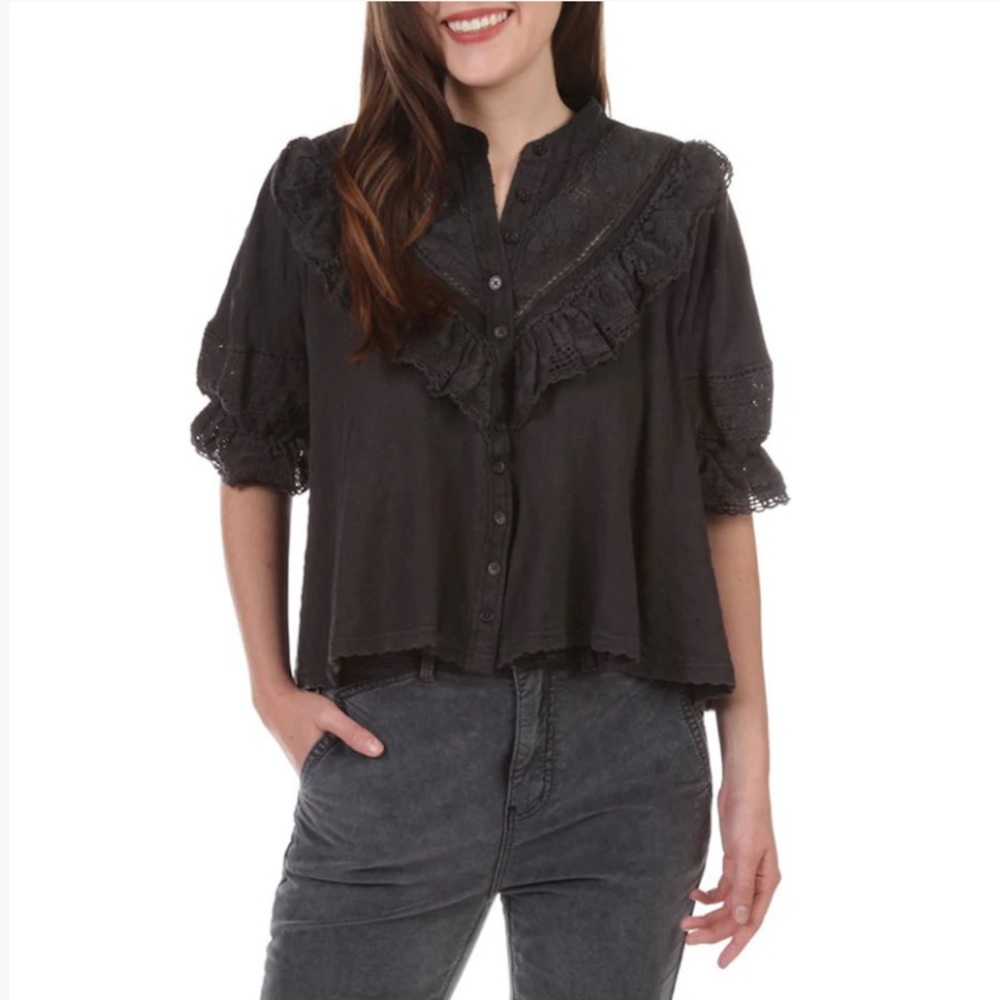 Free People
Walk In The Park Ruffle Lace Knit Top